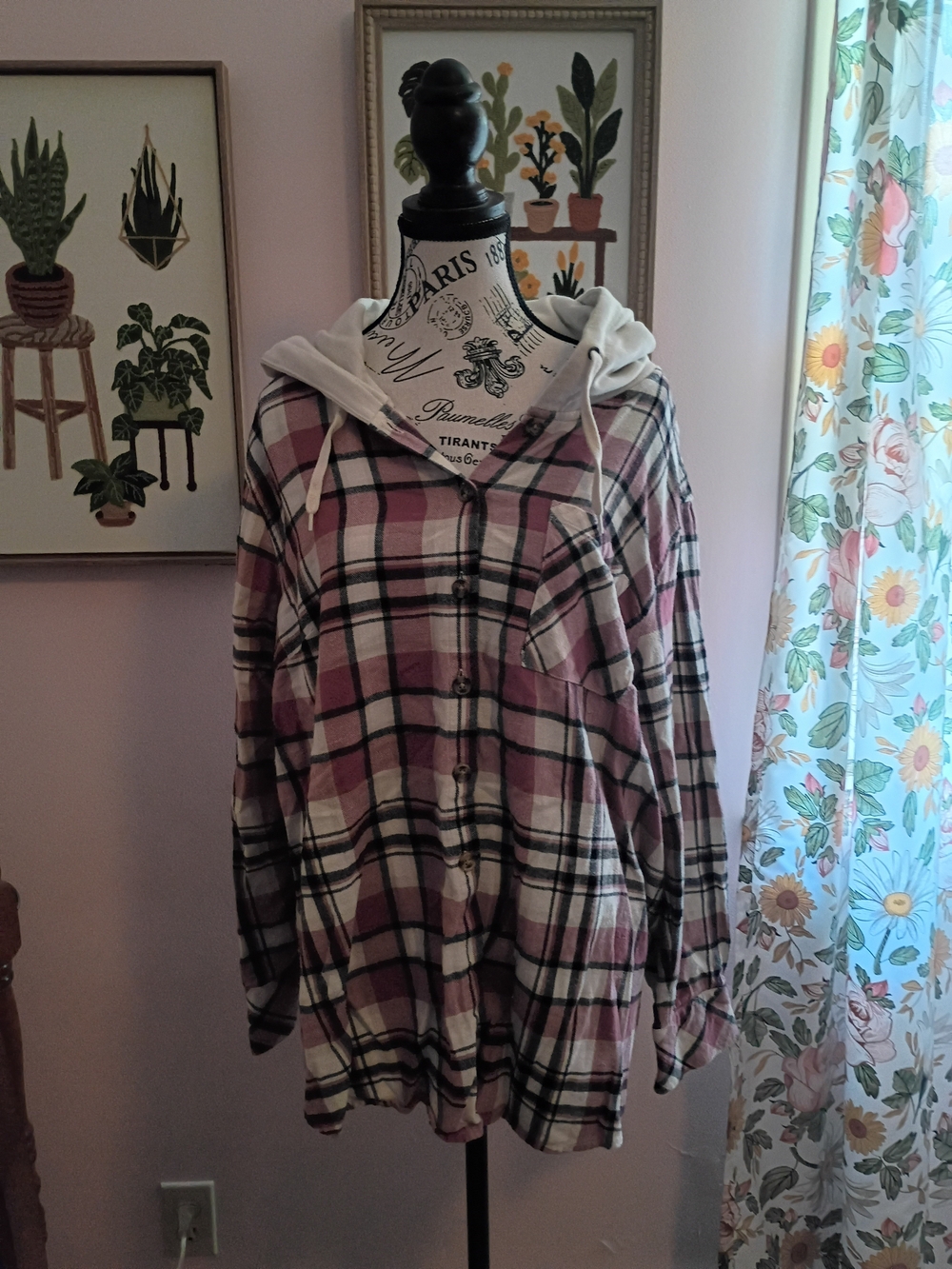 torrid Plaid Hooded Shirt Jacket in Pink and Cream